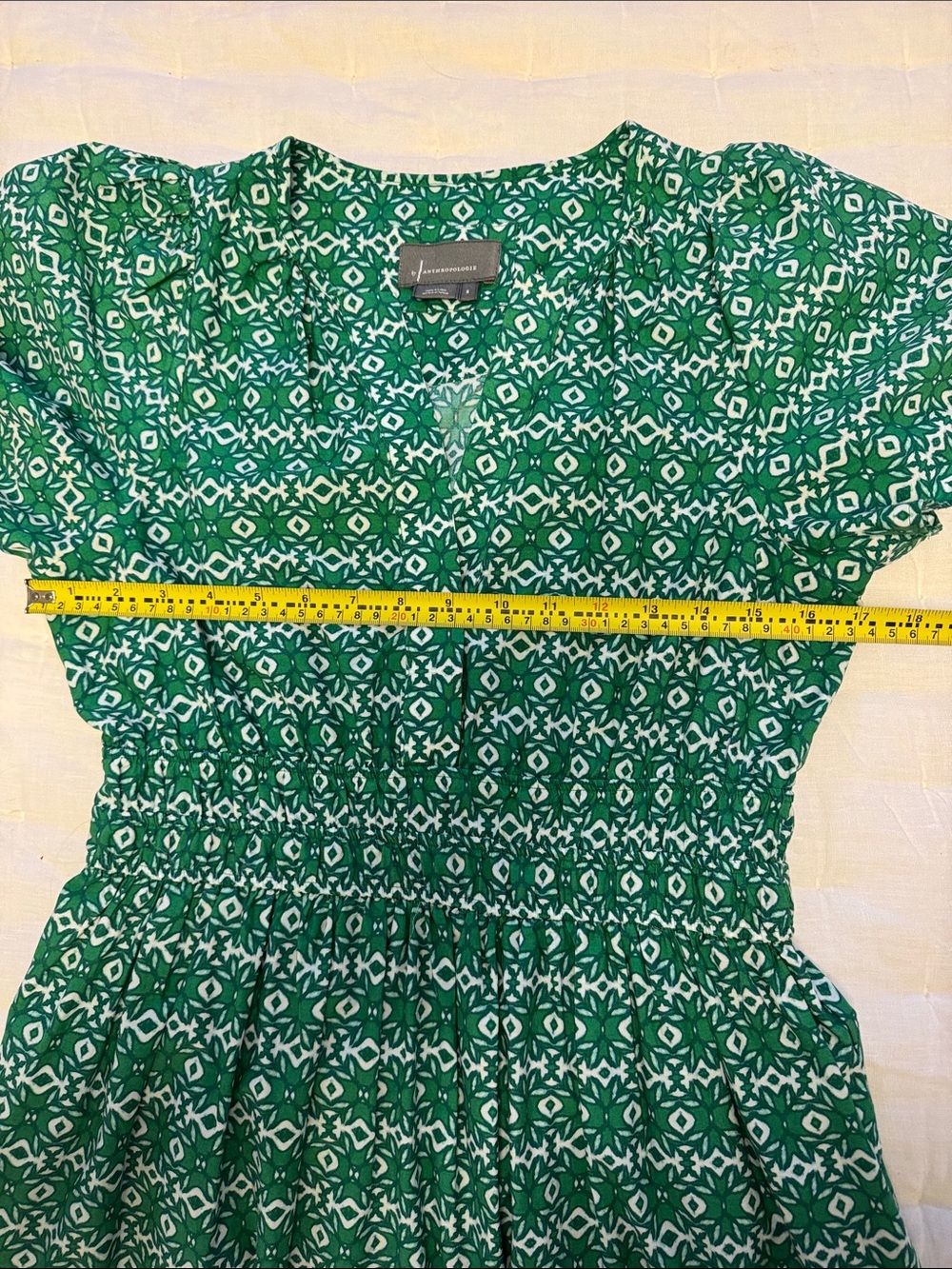 Anthropologie Green Geometric Short-Sleeve Maxi Dress - Picture 5 of 6